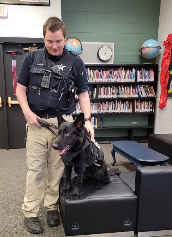 MPD Officer Kevin Freese and his K9 companion, Ranger visit a CSMS classroom.